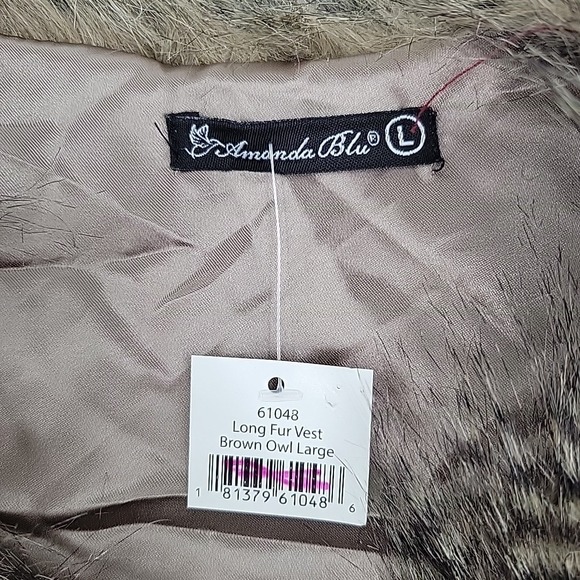 Amanda Blu NEW Womens Owl Vest Size Large Long Fur Brown Cute Open Front Pockets - Picture 5 of 10